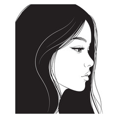 Black and white profile of a woman's face with long hair