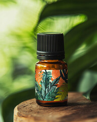 Bottle of Essential Oil Mockup with Flower and Leaves Pattern Design