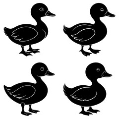 Four duck silhouettes isolated on white background in a simple design