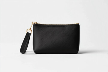 Black Cosmetic Pouch with A Gold Zipper and Black Fabric Wrist Strap
