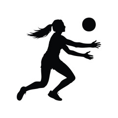 Silhouette of a woman playing volleyball in action black and white theme