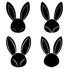 Four rabbit head silhouettes isolated on white background