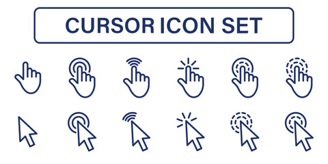 Cursor and hand gesture line icons. Click action symbol. Hand click icon. Isolated vector illustration. Editable stroke