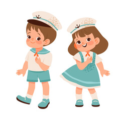 Child sailor. Adventure and childhood imagination. Flat vector illustration.