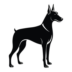 Doberman Pinscher Silhouette a Striking Canine Vector Illustration of a Sleek and Powerful Breed Standing Proudly with a Distinctive Black Coat