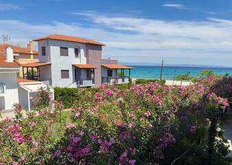 house on the beach with view of the bay On the island of Chalkidiki in Greece on the Mediterranean