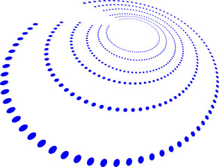 Abstract geometric pattern of concentric blue dotted circles with a radial gap. Futuristic, hypnotic design ideal for science, tech, or digital art-themed visuals.