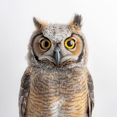 Obraz premium Closeup Portrait Of An Owl Against A Plain Background