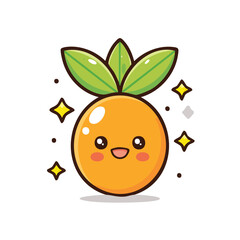 Minimal flat vector of a cute Sea buckthorn with bold black outline happy expression