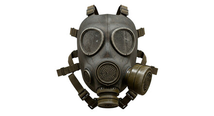 Detailed view of a classic gas mask, highlighting its aged, protective design features.