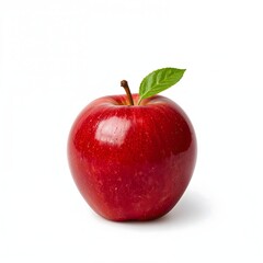 Single Red Apple with Leaf