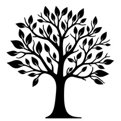 Obraz premium Silhouette tree with branches and leaves, nature illustration on white background