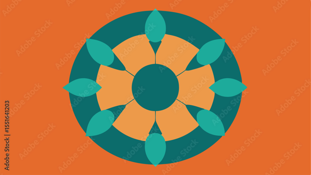 Aufkleber abstract geometric design with teal leaf elements and circle shapes for creative projects