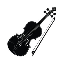 Obraz premium Black and White Silhouette of a Violin with Bow Isolated on White
