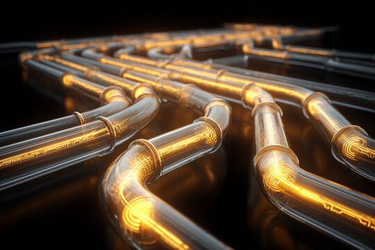Futuristic glowing pipes representing digital data transfer and affiliate network system