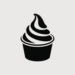 Black and White Ice Cream Cup Icon Sweet Treat Dessert Symbol