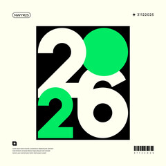 A vibrant and modern design showcasing the year 2026 in a dynamic color combinations