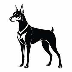 Elegant Black and White Doberman Pinscher Silhouette Design Standing Tall and Proud Against a White Background Exuding Strength and Loyalty