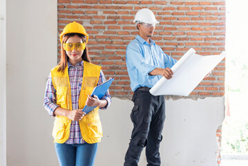 Asian engineer man brainstorming construction building contractor civil worker parners team meeting...