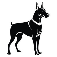 Sleek and Powerful Doberman Pinscher Illustration in Striking Black Silhouette A Symbol of Strength and Elegance in Canine Art