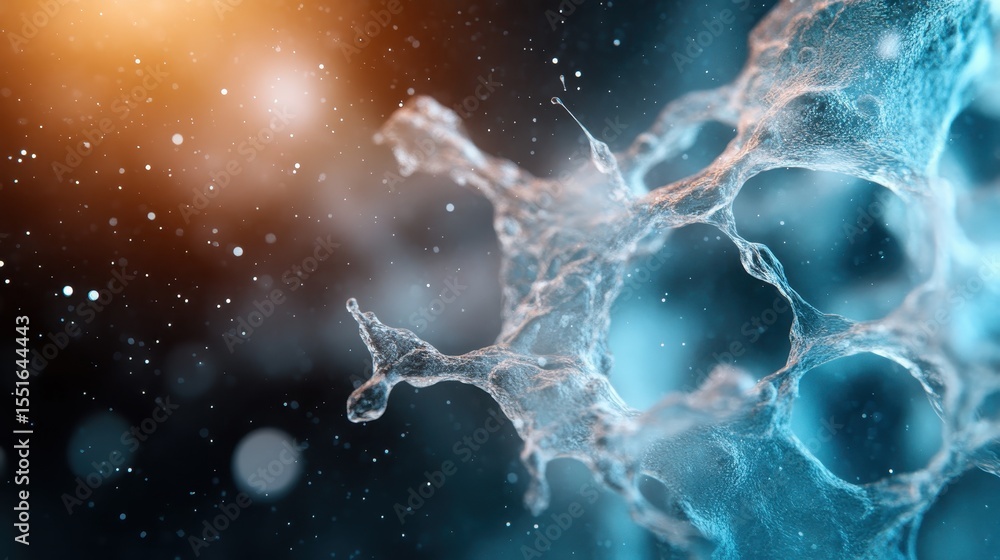 Poster an abstract liquid splash image featuring vibrant colors and ethereal particles, representing motion