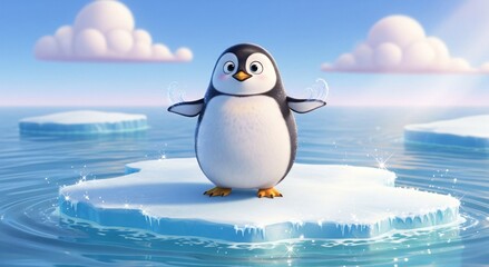 Fototapeta premium Kleiner niedlicher Pinguin auf einer Eisscholle