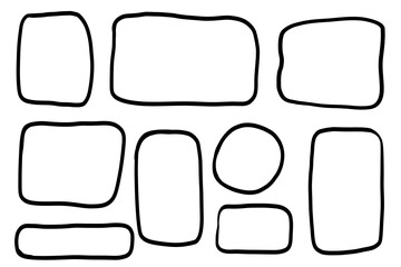 Rectangle frame set. Doodle wavy curve deformed textured frames. Border sketch. Vector illustration isolated on a white background.