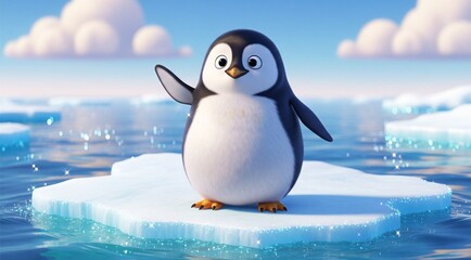 Fototapeta premium Kleiner niedlicher Pinguin auf einer Eisscholle