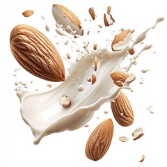 Hyper realistic 3d render Almond Milk Splash: Delicious, Nutritious, and Visually Stunning AI Generative