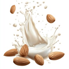 Hyper realistic 3d render Almond Milk Splash: Creamy Texture & Nutty Goodness AI Generative