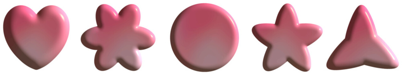 Glossy Pink 3D Cute Shapes Set – Heart, Star, Circle, and More

