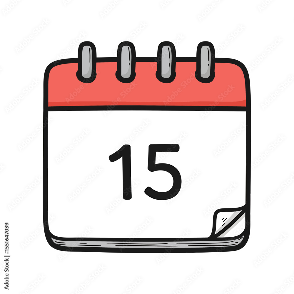 Poster simple hand drawn style cartoon illustration of a red calendar icon with the number 15 on the page r