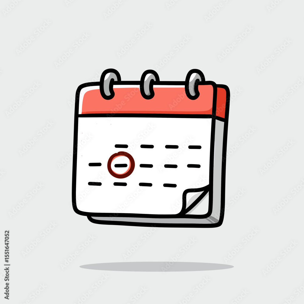 Poster hand drawn style flat design calendar icon with red ring highlighting an important date or event per