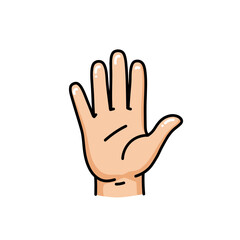 Cartoon illustration of human hand with open palm and five fingers extended graphic vector design element for design projects isolated on white background