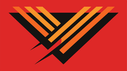 Abstract geometric logo in vibrant orange and black on a red background