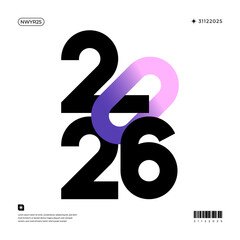A vibrant and modern design showcasing the year 2026 in a dynamic color combinations