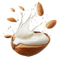 Hyper realistic 3d render Almond Milk Splash: Creamy, Delicious, Plant-Based Beverage AI Generative