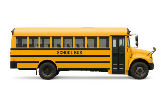 Classic yellow school bus isolated on transparent background - Powered by Adobe