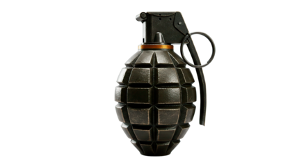 Close-up of a hand grenade, a symbol of explosive power and military might.