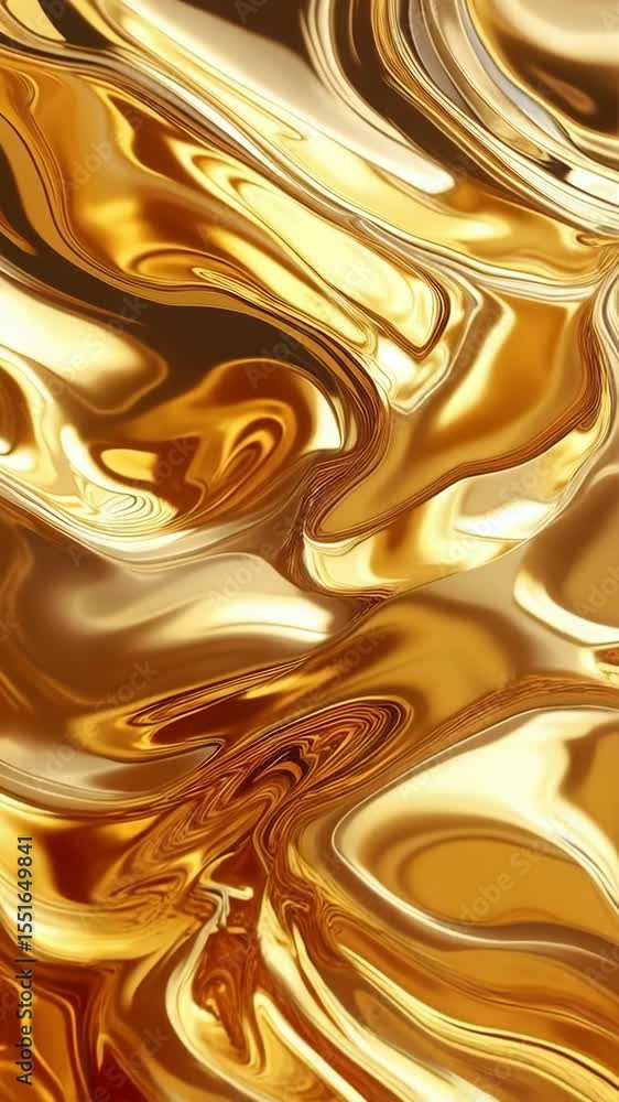 Poster fluid gold surface with glossy texture forming curved shapes and subtle patterns for luxurious backg