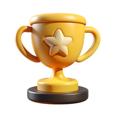 Shiny Golden Trophy with Star Emblem on Transparent Background This rendering golden trophy star emblem The trophy sits dark base The transparent background makes easy