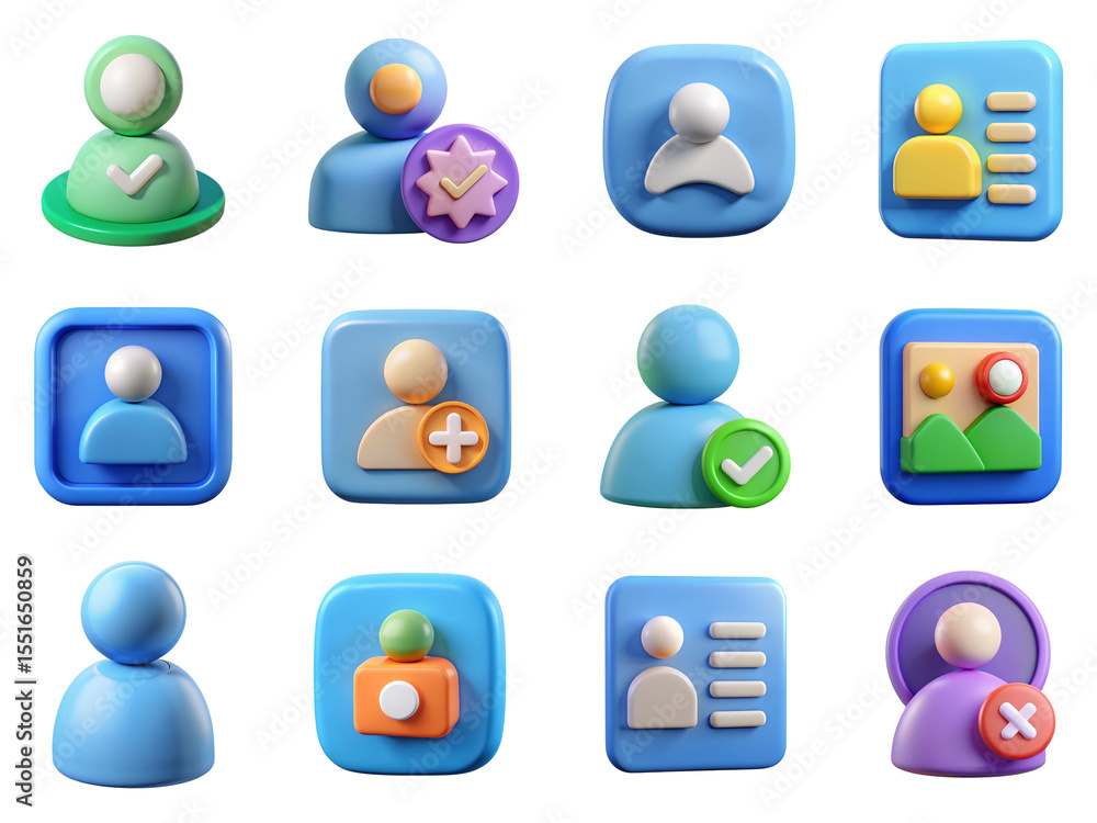 Poster 3d colorful user interface icons set isolated on transparent background