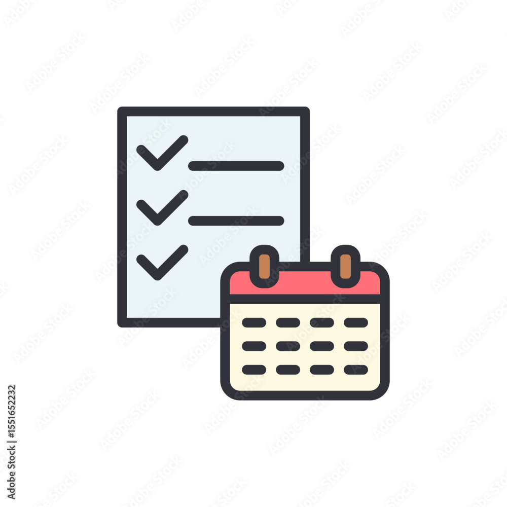 Aufkleber scheduling and planning concept represented by checklist and calendar icon