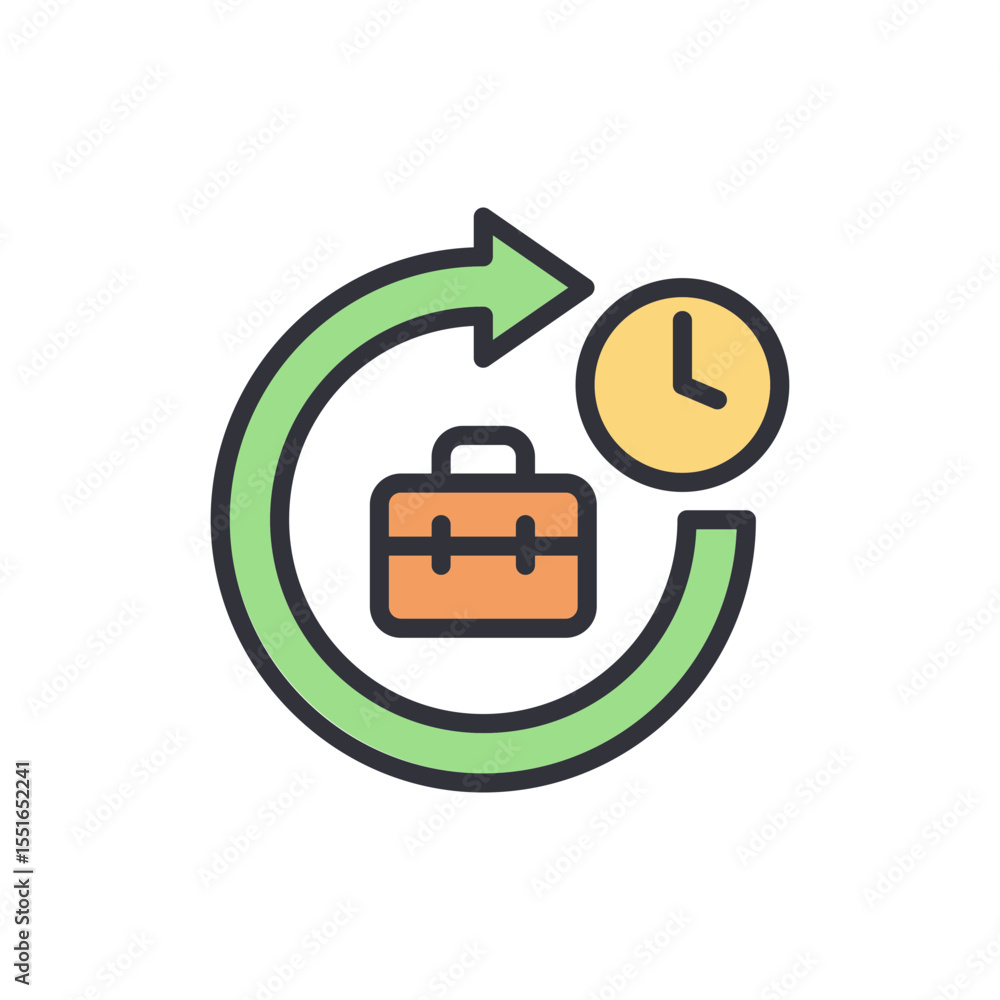 Poster time management and task cycle in business with green arrow clock