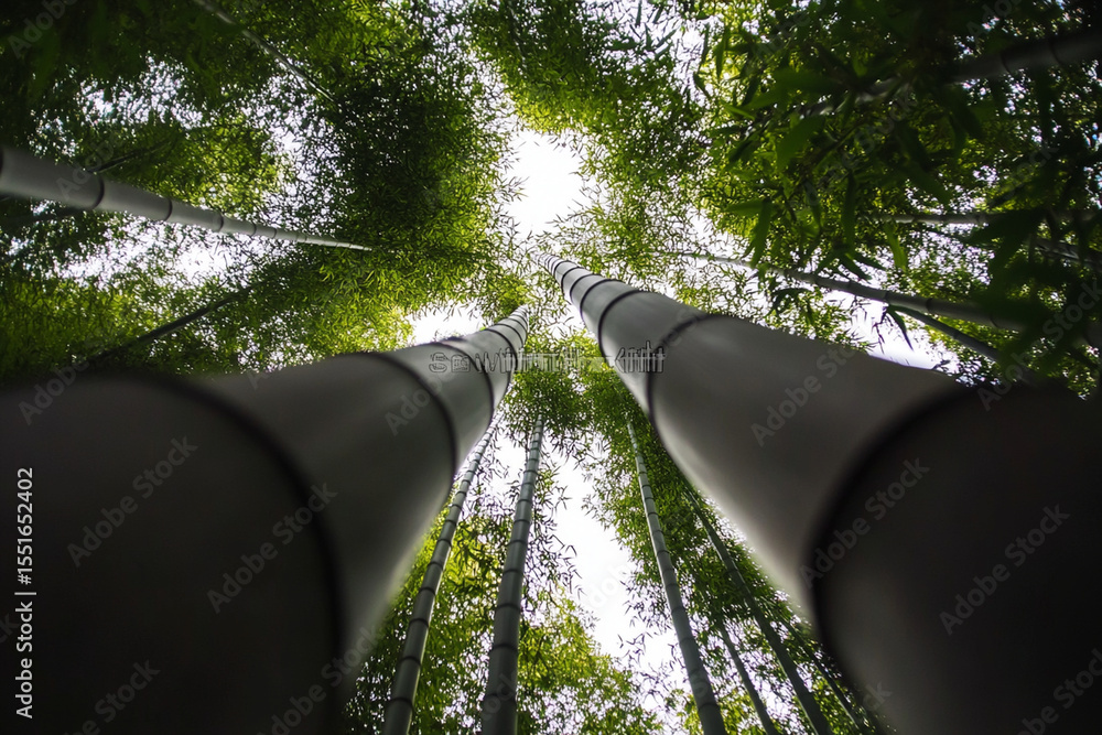 Poster exploring the tranquility of a bamboo forest in a serene setting