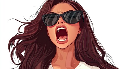 Hyper realistic 3d render Powerful Woman: Vector Art of a Screaming Female with Sunglasses AI Generative