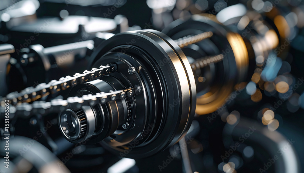 Poster mechanical marvel: an intricate, close-up view of a complex machine's inner workings, where gears me