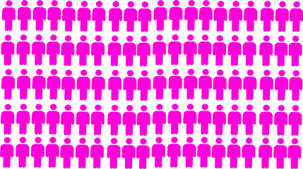 A pattern of  pink human-shaped icons arranged in neat rows on a white background, symbolizing population, demographics, or statistical representation.