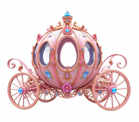 Ornate Pink Fairytale Carriage With Round, Pumpkin-Like Shape, Accented With Blue Gems And Floral Decorations. Evokes Whimsical, Magical Feel.eps © Jasmine Rosa