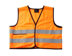 Orange reflective safety vest isolated on white, construction and workwear gear.